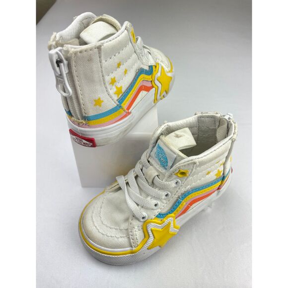 ~ Vans 5 Toddler Sneakers Rainbow Star High Tops Zip Baby Child Kid Shoes Sk8 - Picture 4 of 14